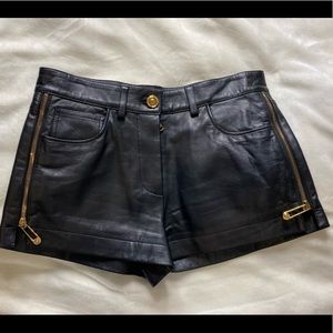 Versace Safety Pin Nappa Leather Shorts